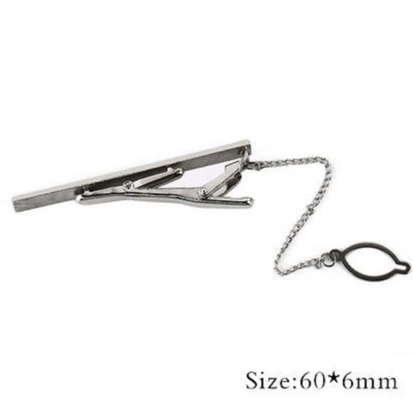 Elegant Silver Crystal French Tie Clip w/Chain - Picture 2 of 3